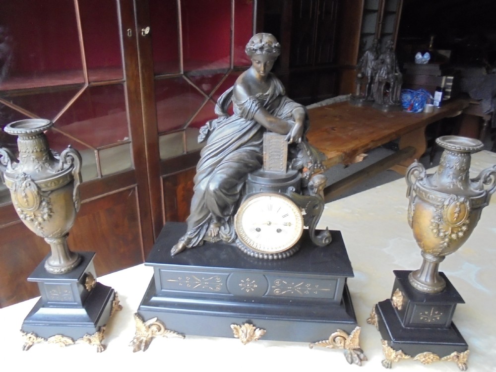 French three piece clock garniture Paris maker View X
