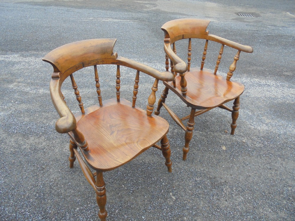 Fine pair elm smokers bow or Captain's chairs View IV