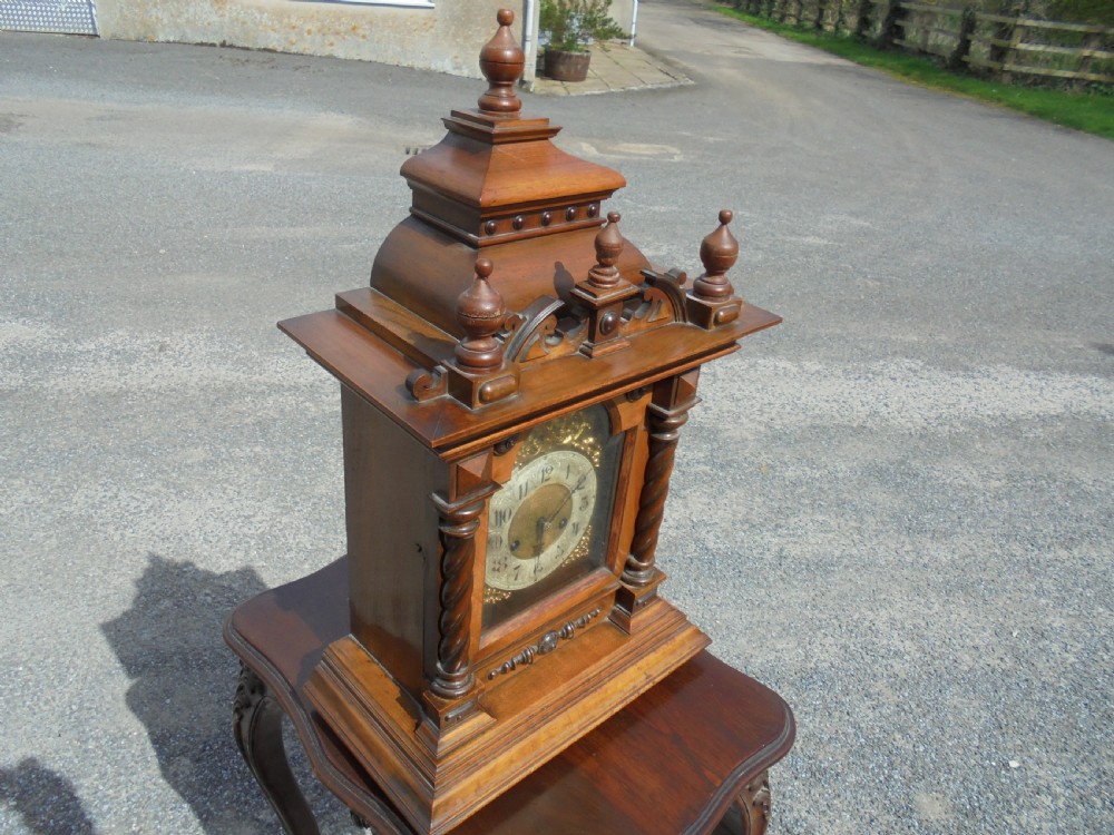 Ornate Victorian walnut mantle clock View II