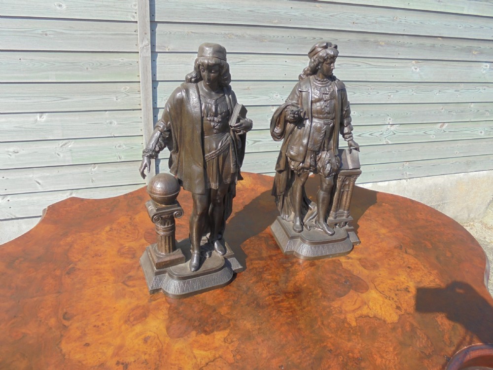 Pair of Victorian spelter figures of scholars View II