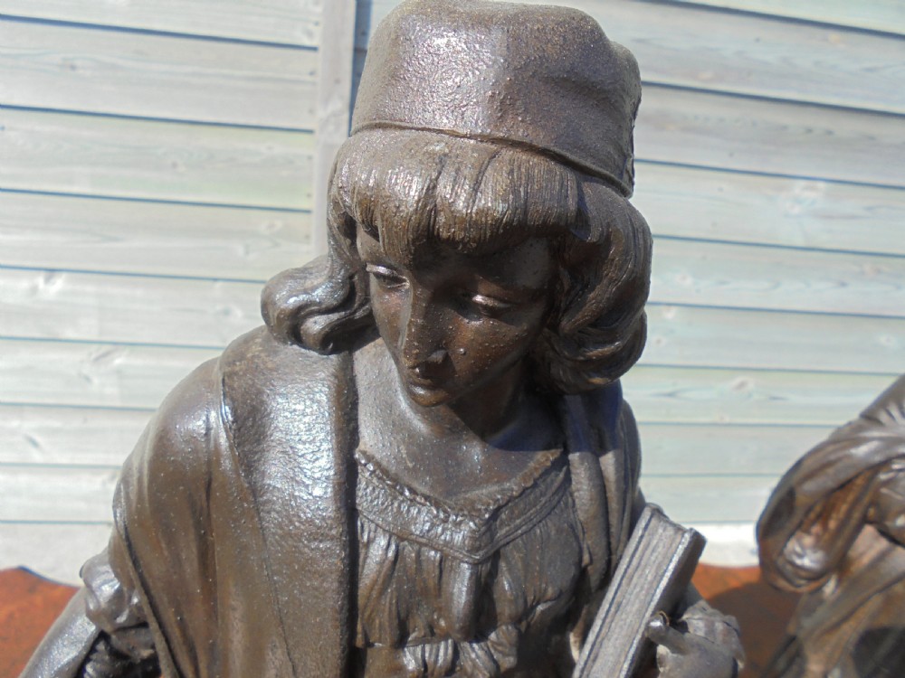 Pair of Victorian spelter figures of scholars View III