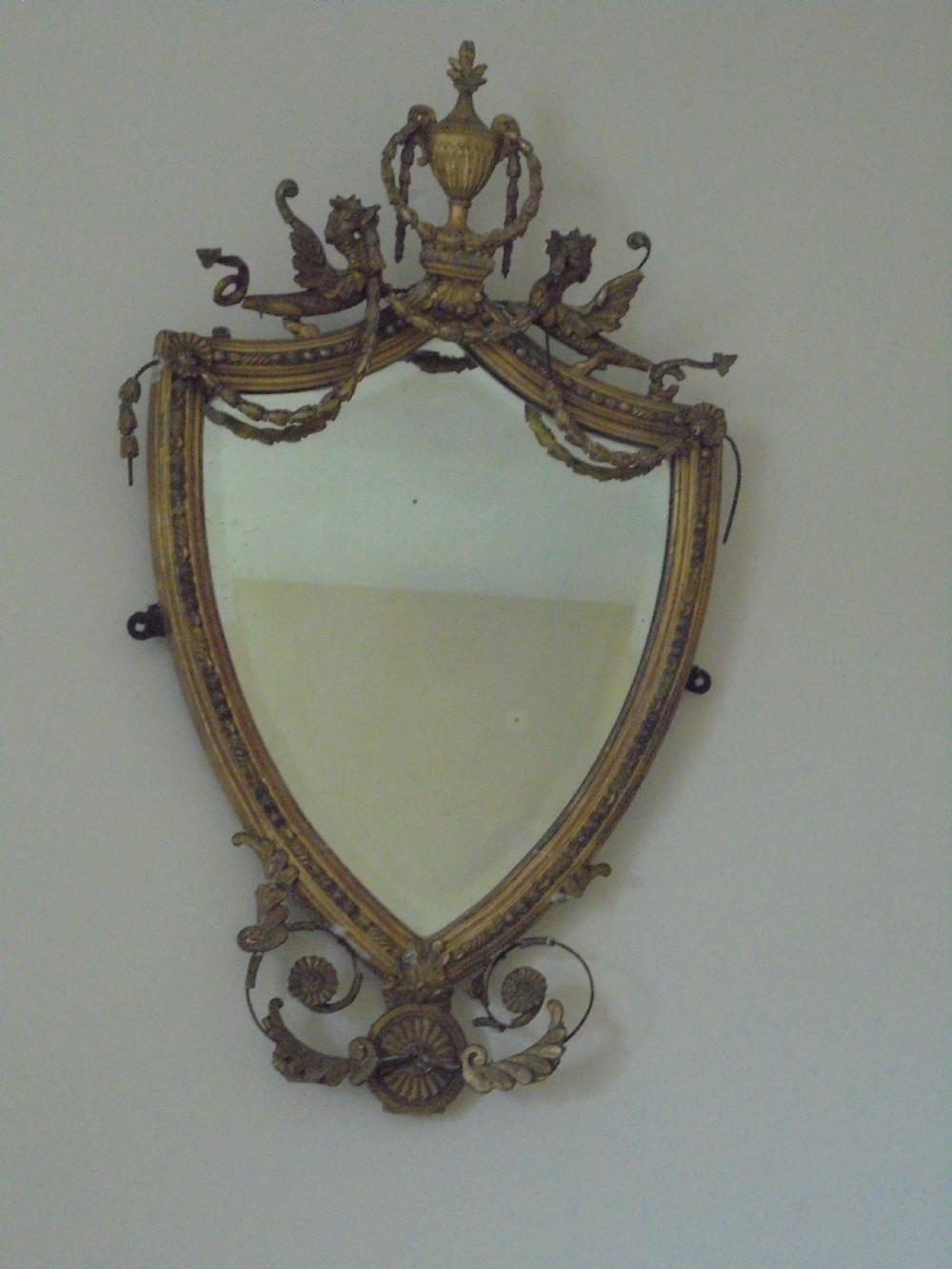 18th century shield shaped gilded mirror View II