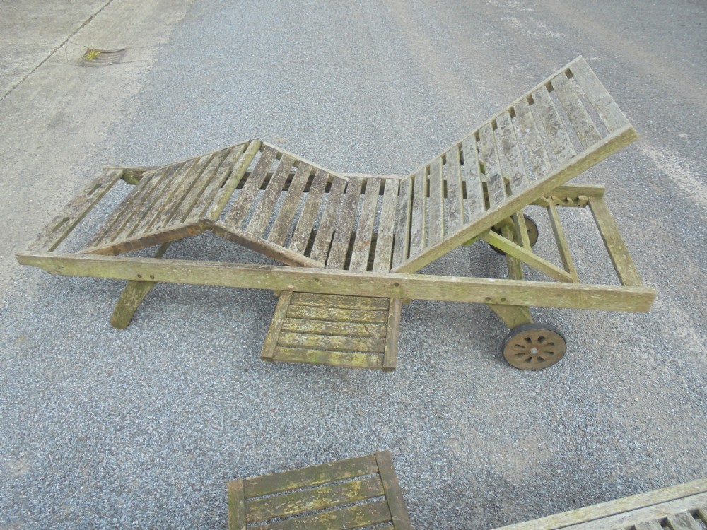 Pair  of wooden reclining garden loungers View VI