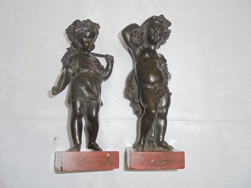 Pair 19th century bronzes of children harvesting