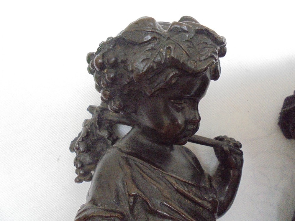 Pair 19th century bronzes of children harvesting View V