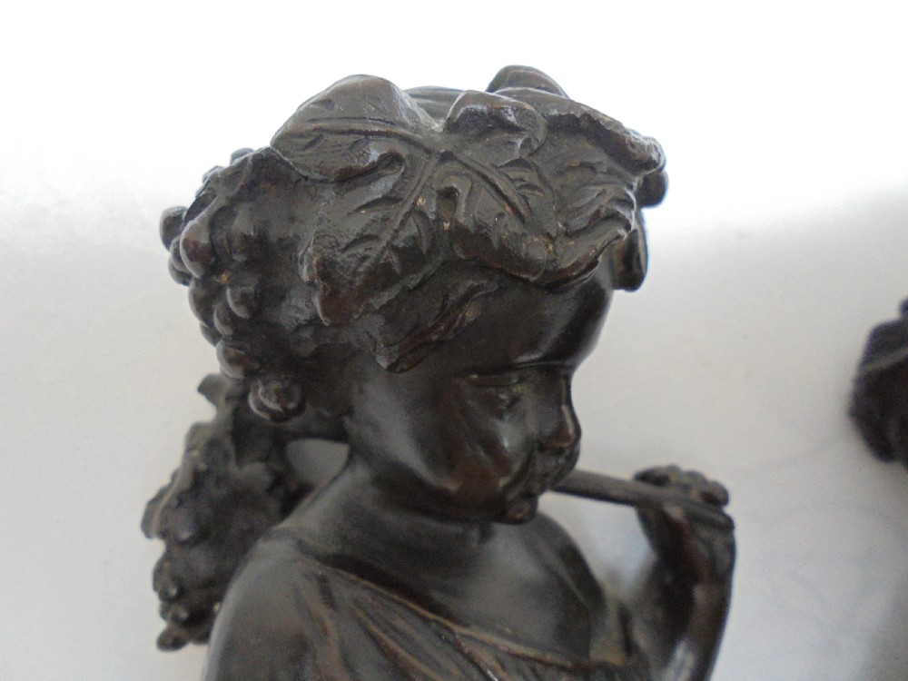 Pair 19th century bronzes of children harvesting View VI