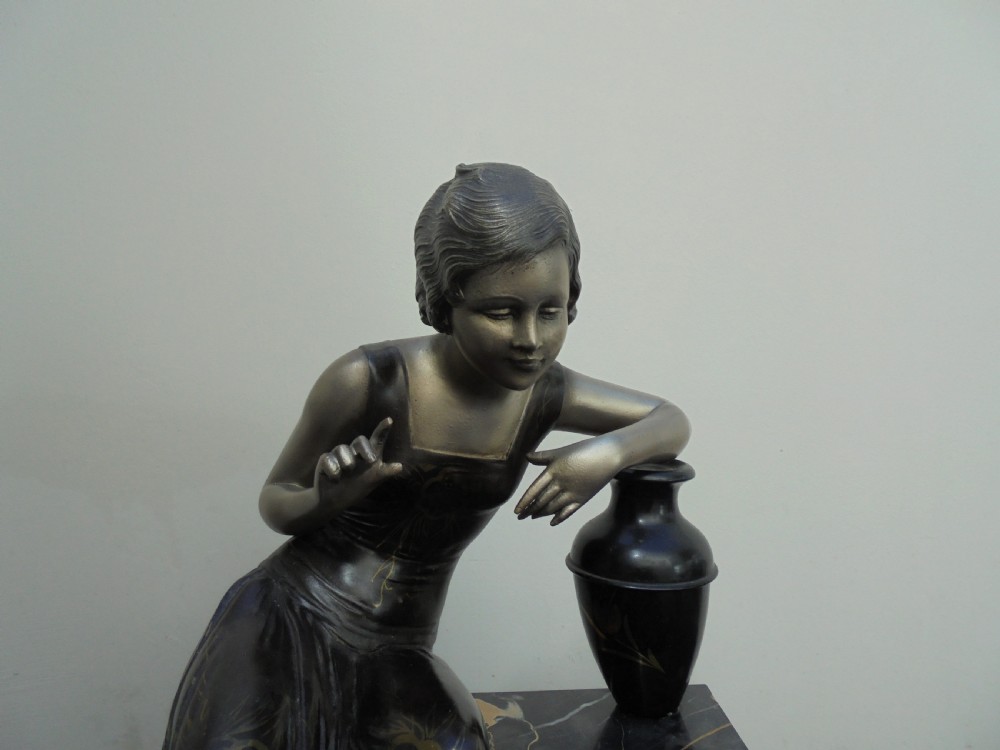 Art Deco figure of young girl feeding the birds View IV