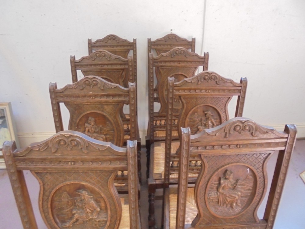 Set of eight French walnut marriage chairs View VII