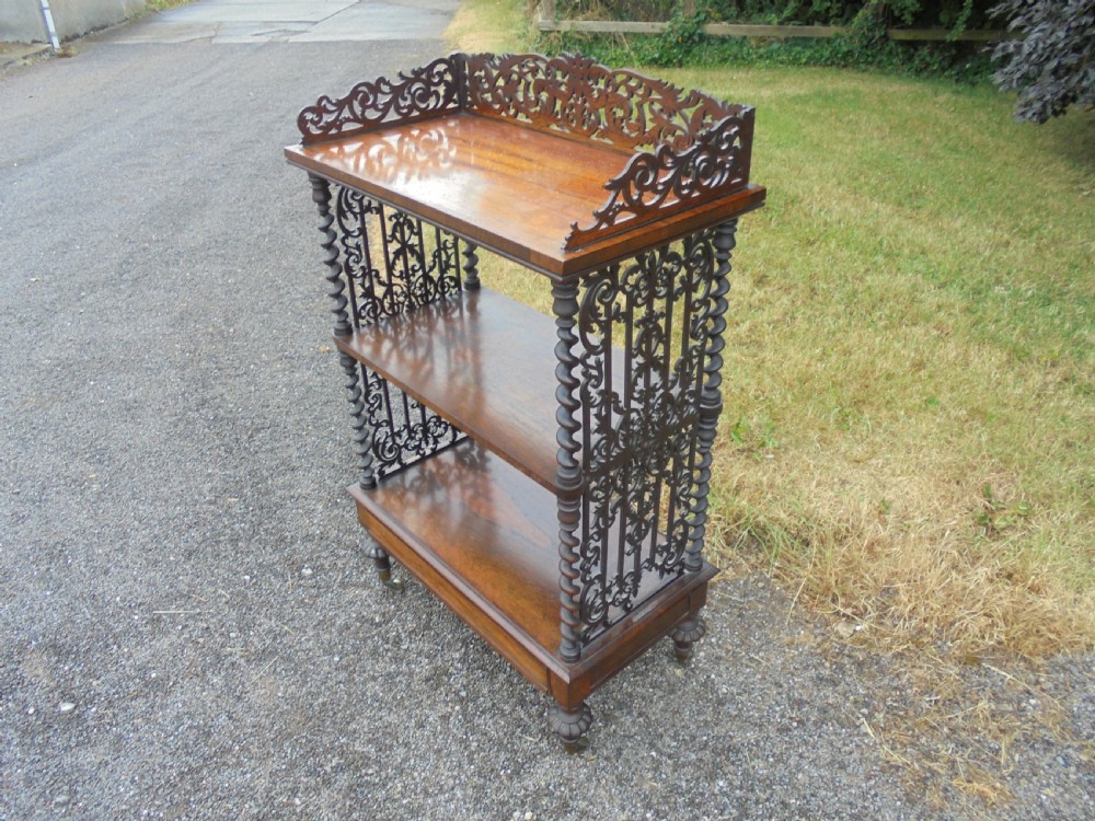 19th century rosewood three tier canterbury shelves
