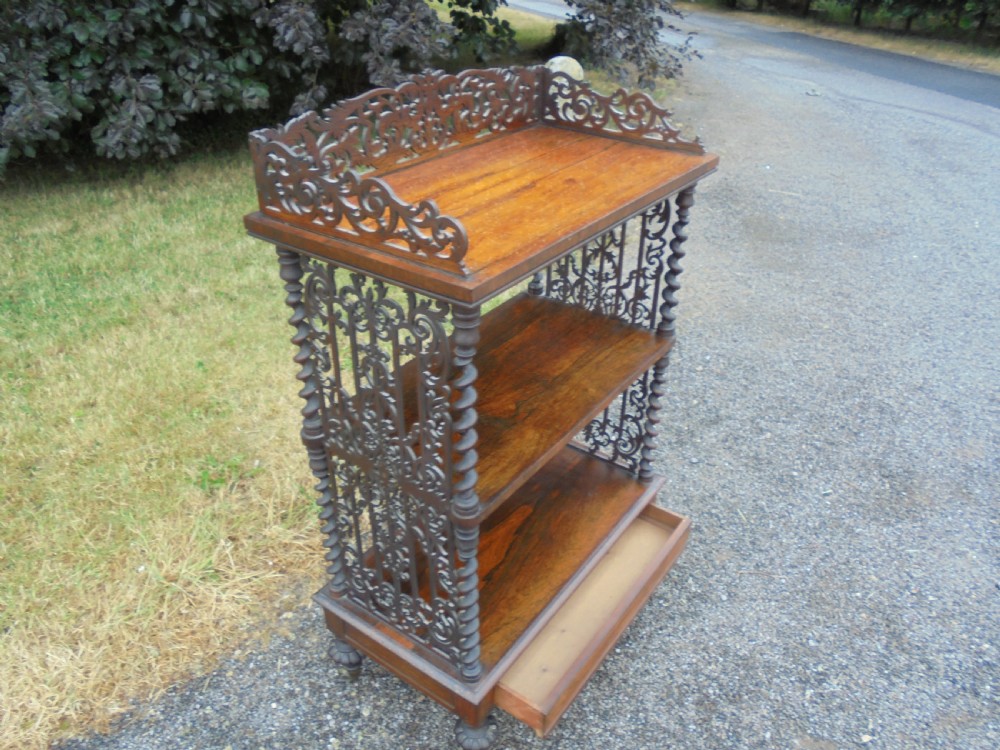 19th century rosewood three tier canterbury shelves View II