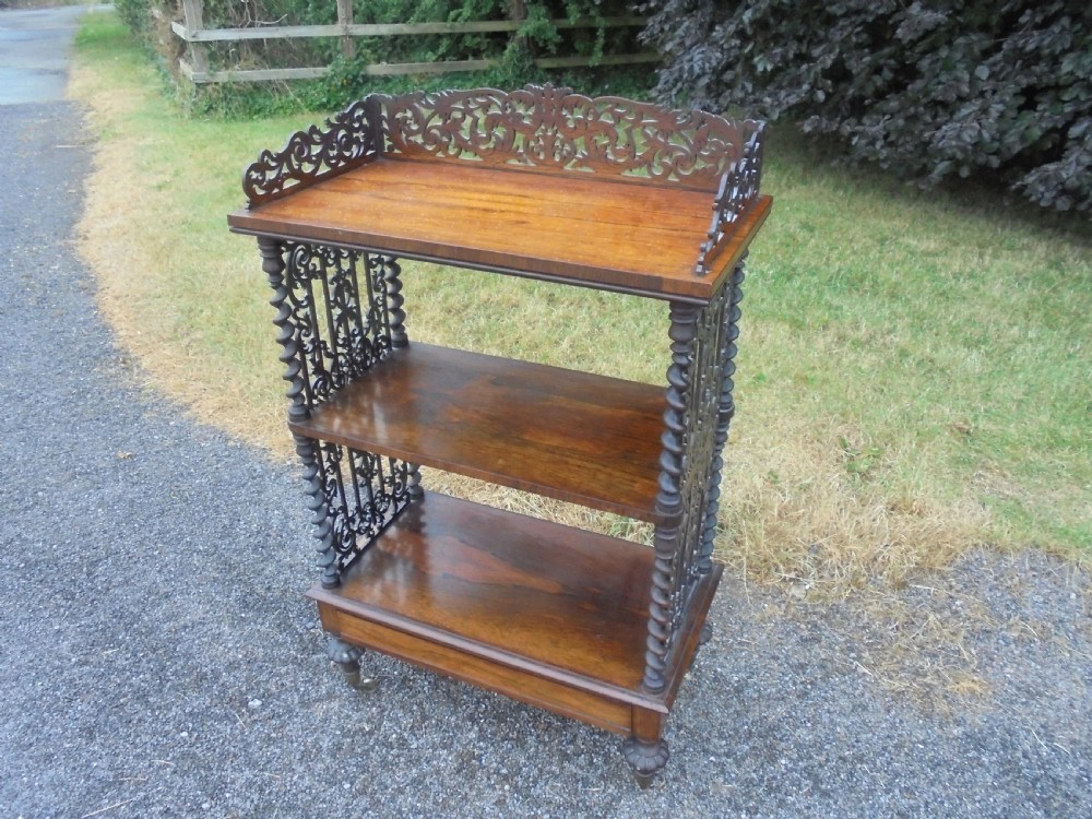 19th century rosewood three tier canterbury shelves View III