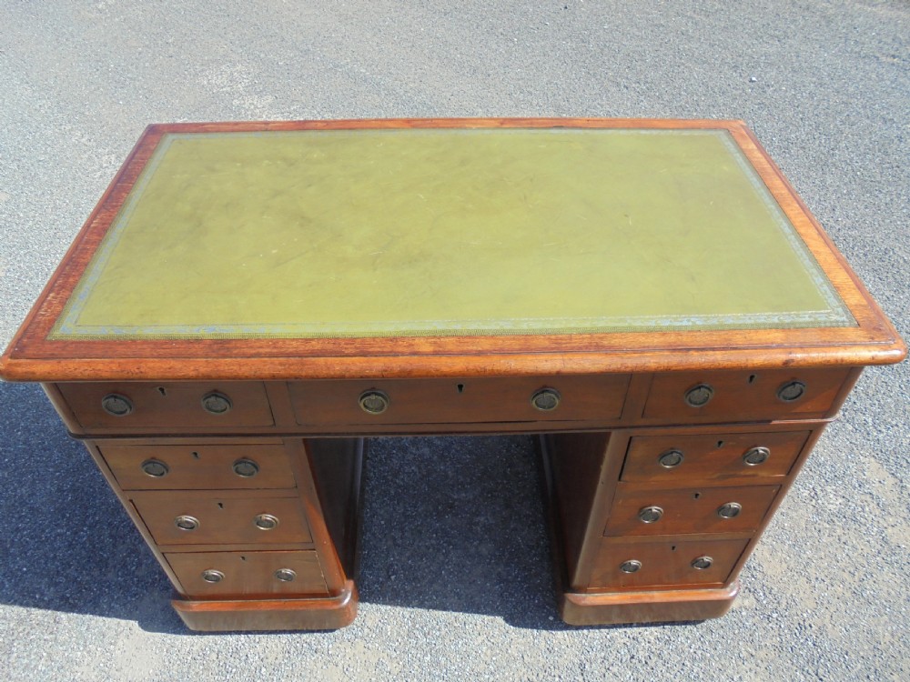 Victorian kneehole leather top writing desk View III