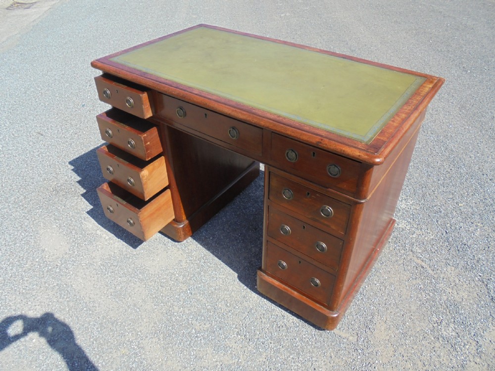Victorian kneehole leather top writing desk View VI
