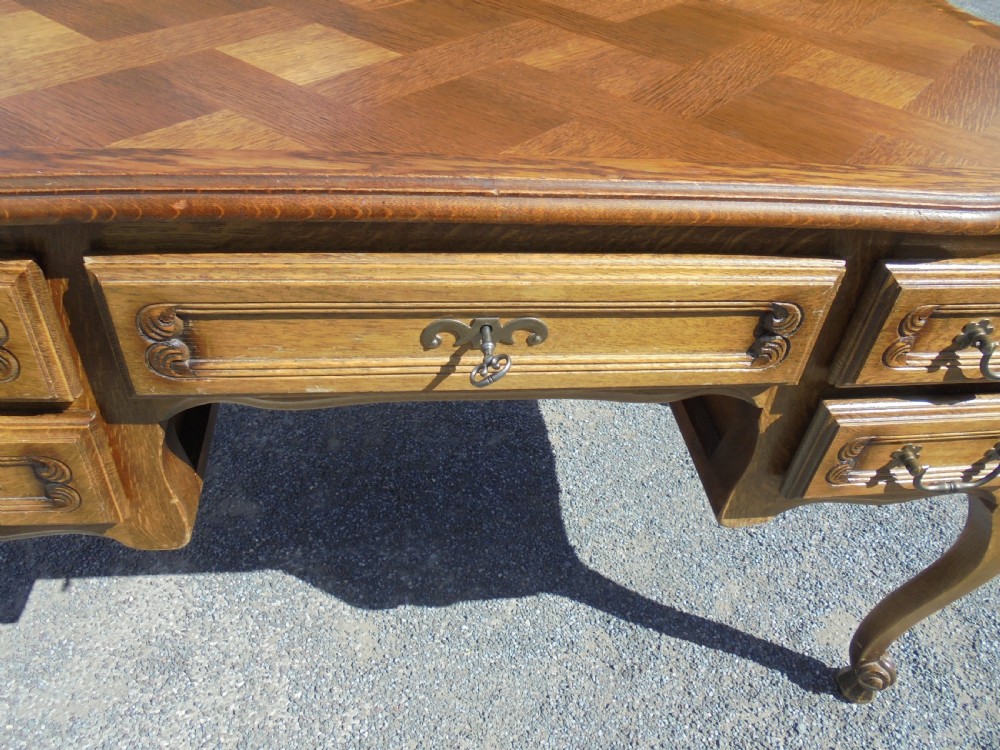French parquetry top kneehole writing desk View IV