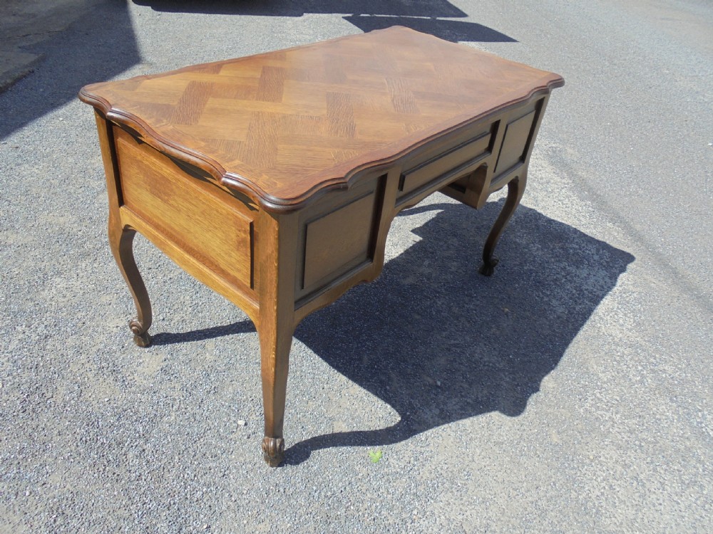 French parquetry top kneehole writing desk View V