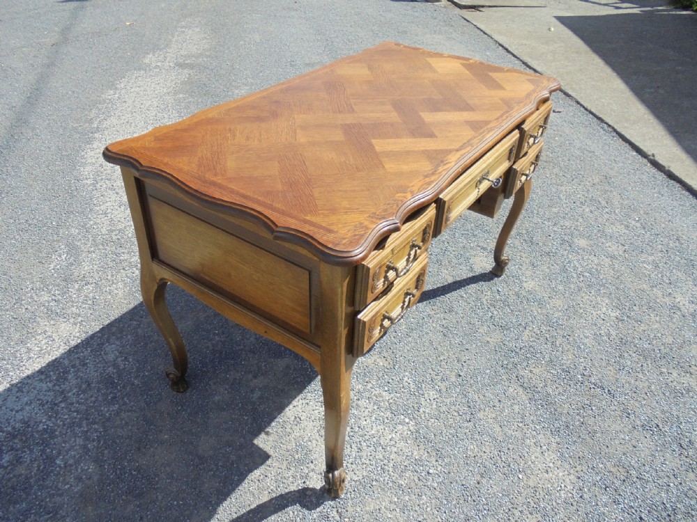 French parquetry top kneehole writing desk View VI
