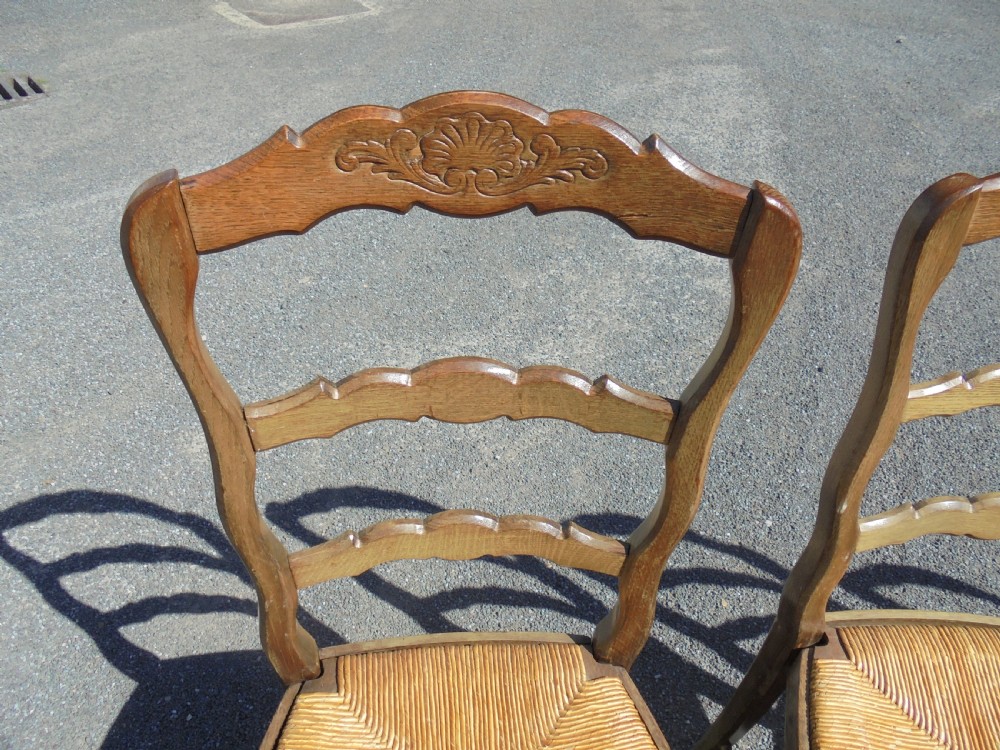Set of six French walnut dining kitchen chairs View III