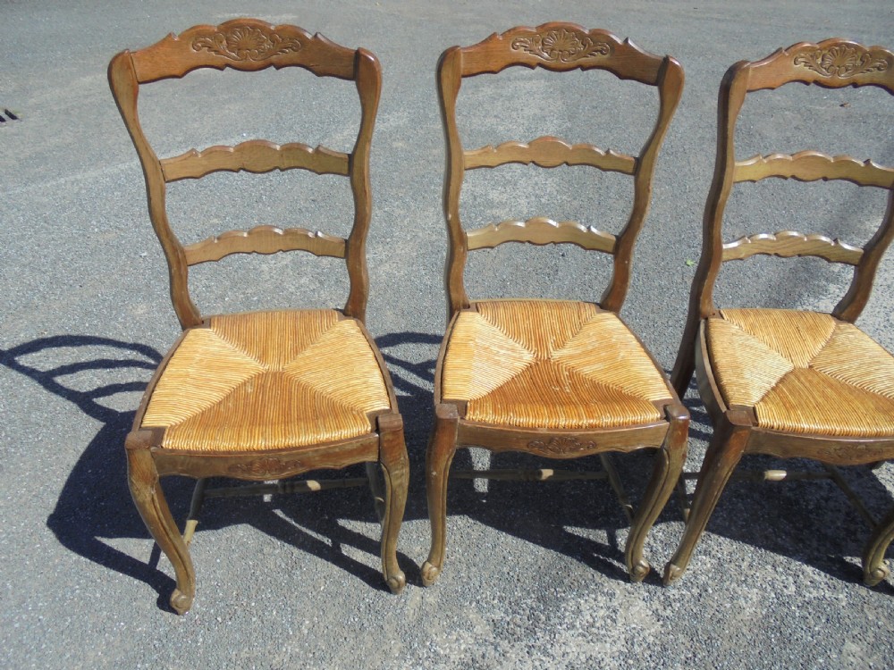 Set of six French walnut dining kitchen chairs View IV