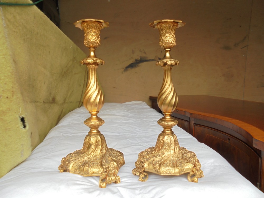 Pair of 19th century gilded bronze French candlesticks
