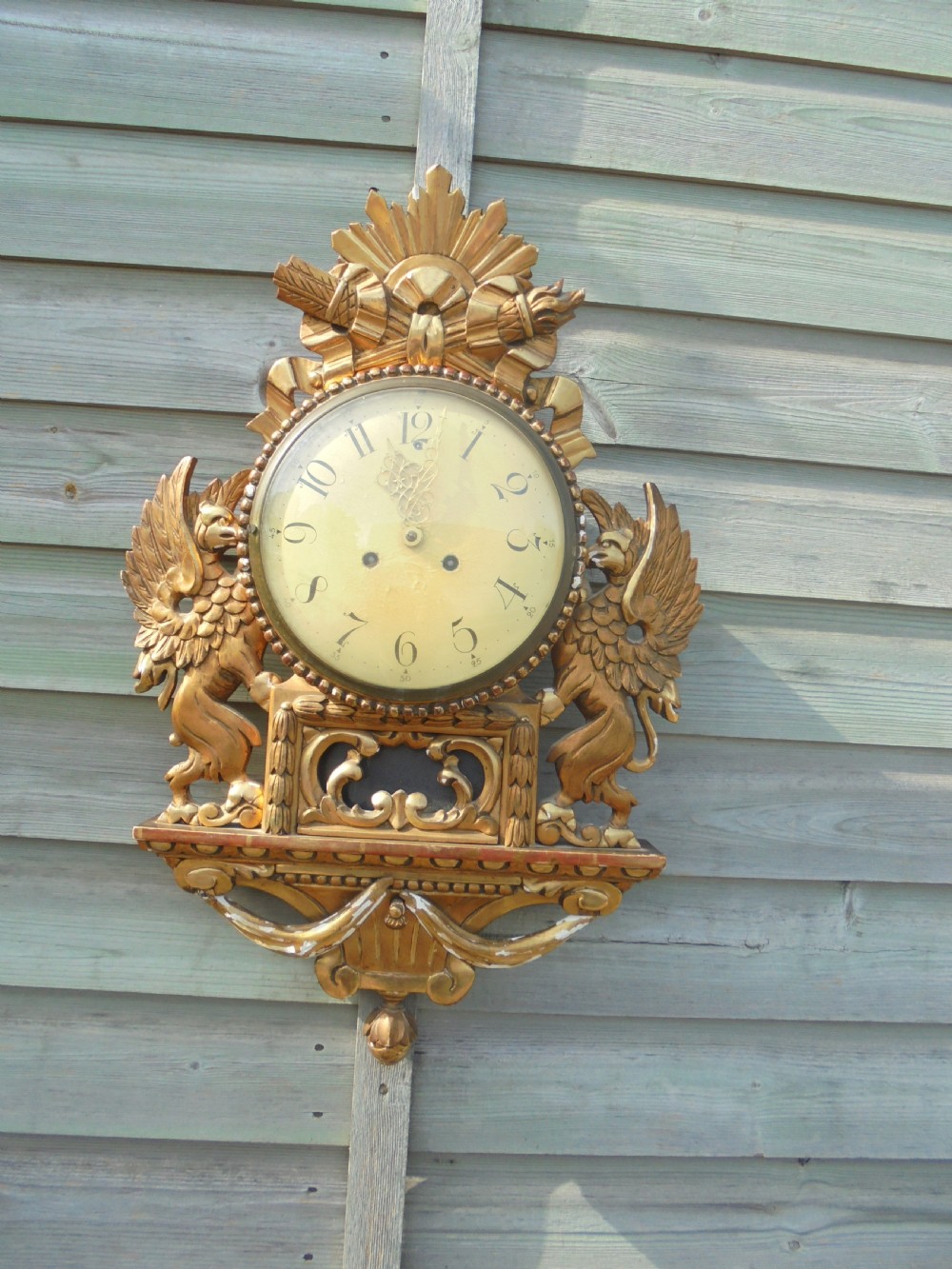 19th century gilded wood Cartel clock View II
