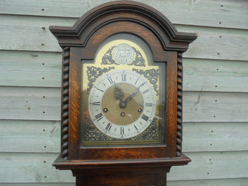 Jacobean style oak Grandmother clock View III