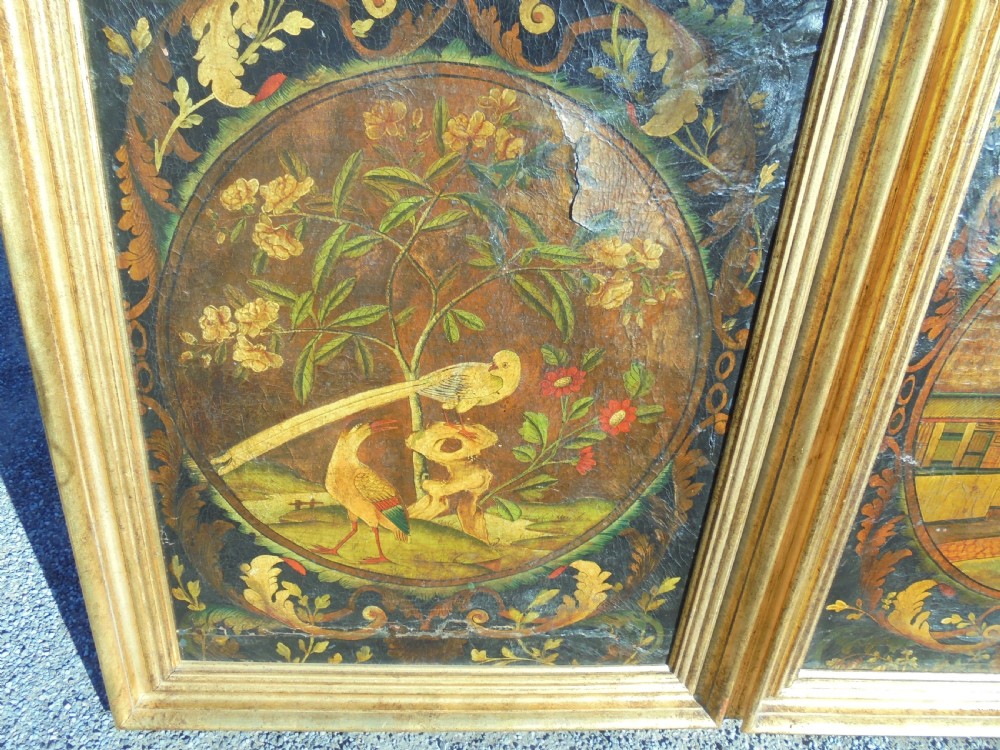Pair of 18th century Chinese polychrome paintings on leather View III