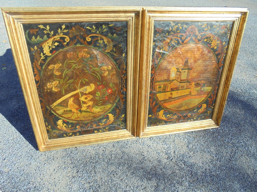 Pair of 18th century Chinese polychrome paintings on leather View V