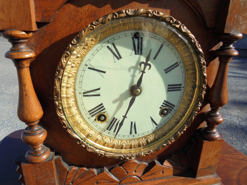 Victorian walnut mantle clock. Ansonia Company USA View IV