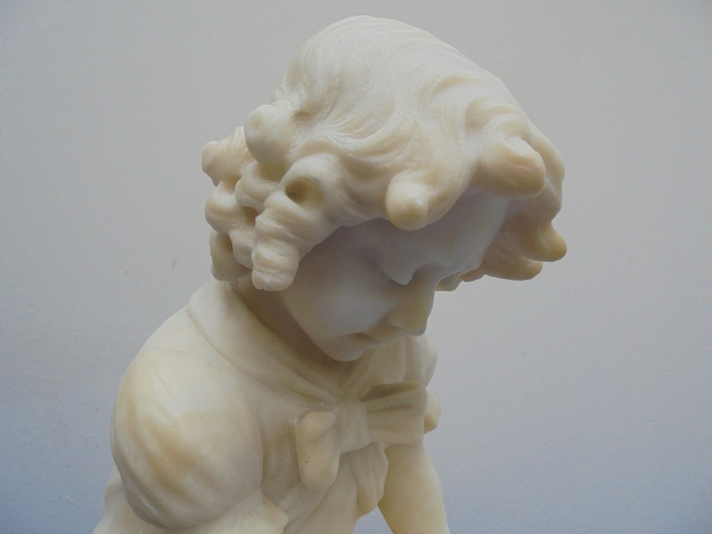 Italian carved alabaster, marble figure of young girl View III