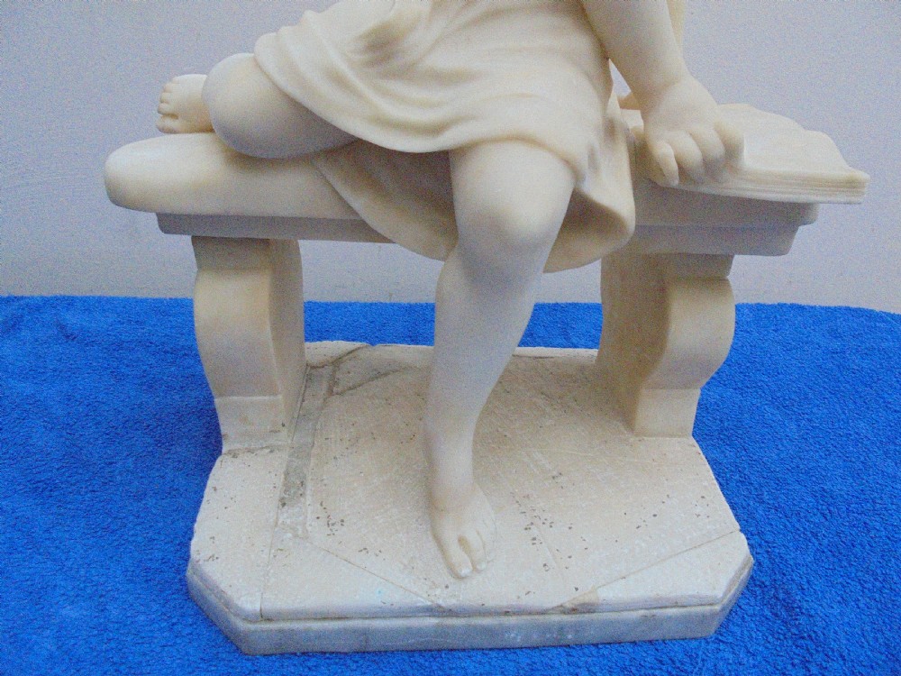 Italian carved alabaster, marble figure of young girl View IV