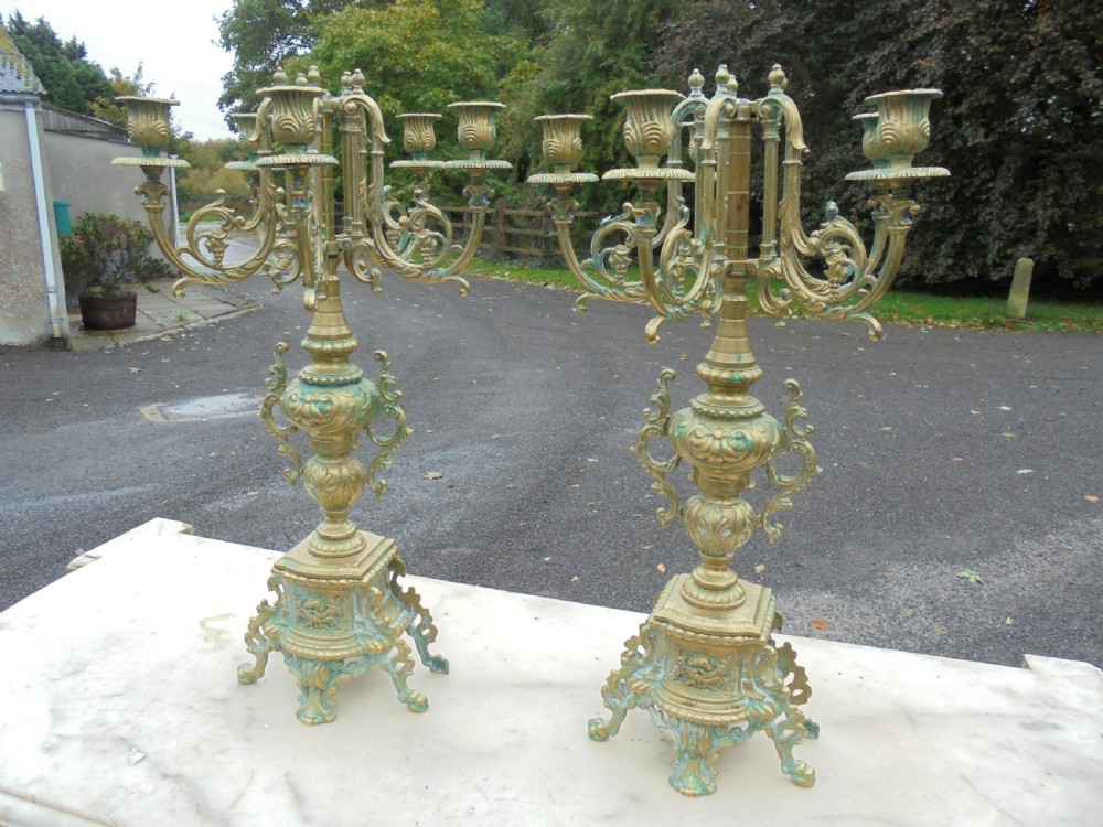 Pair of  French brass five branch candelabra  View II