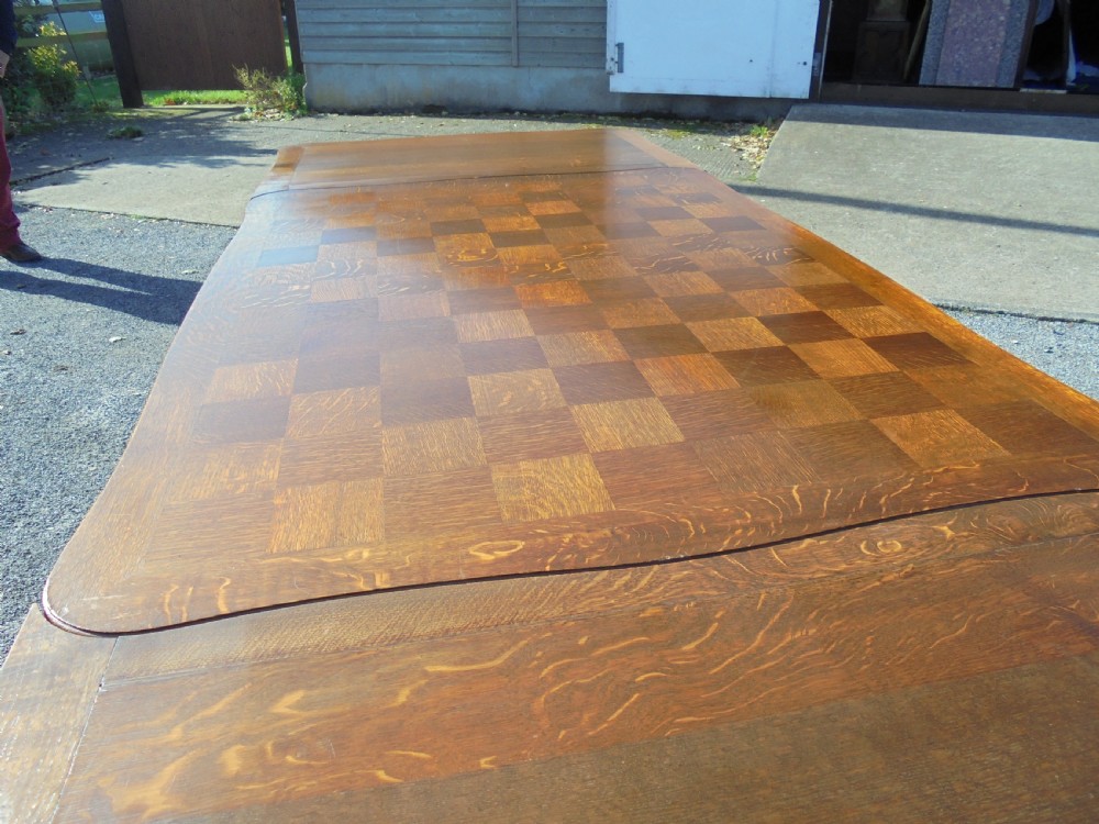 French oak parquetry dining kitchen table  View IX
