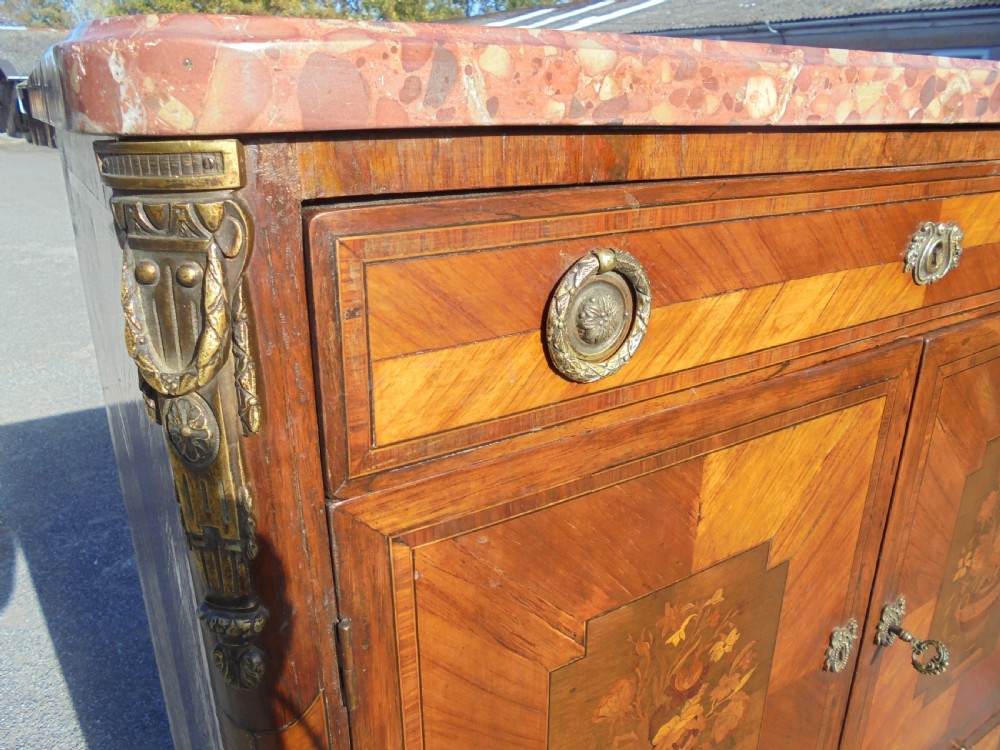 19th century French marble top marquetry cabinet View II
