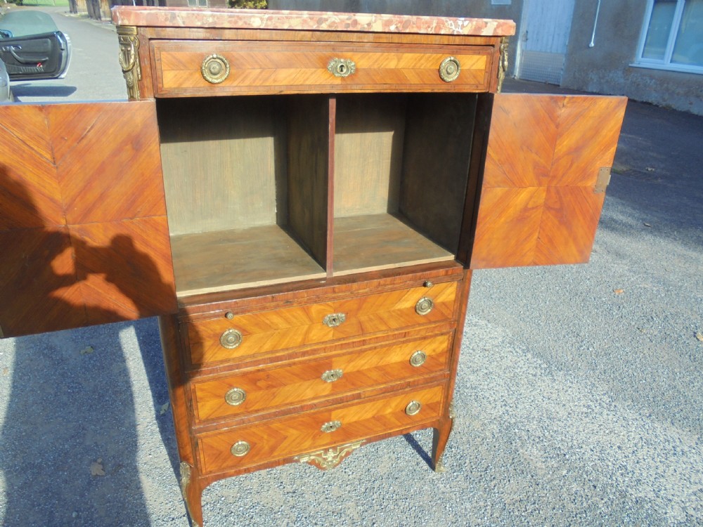 19th century French marble top marquetry cabinet View III