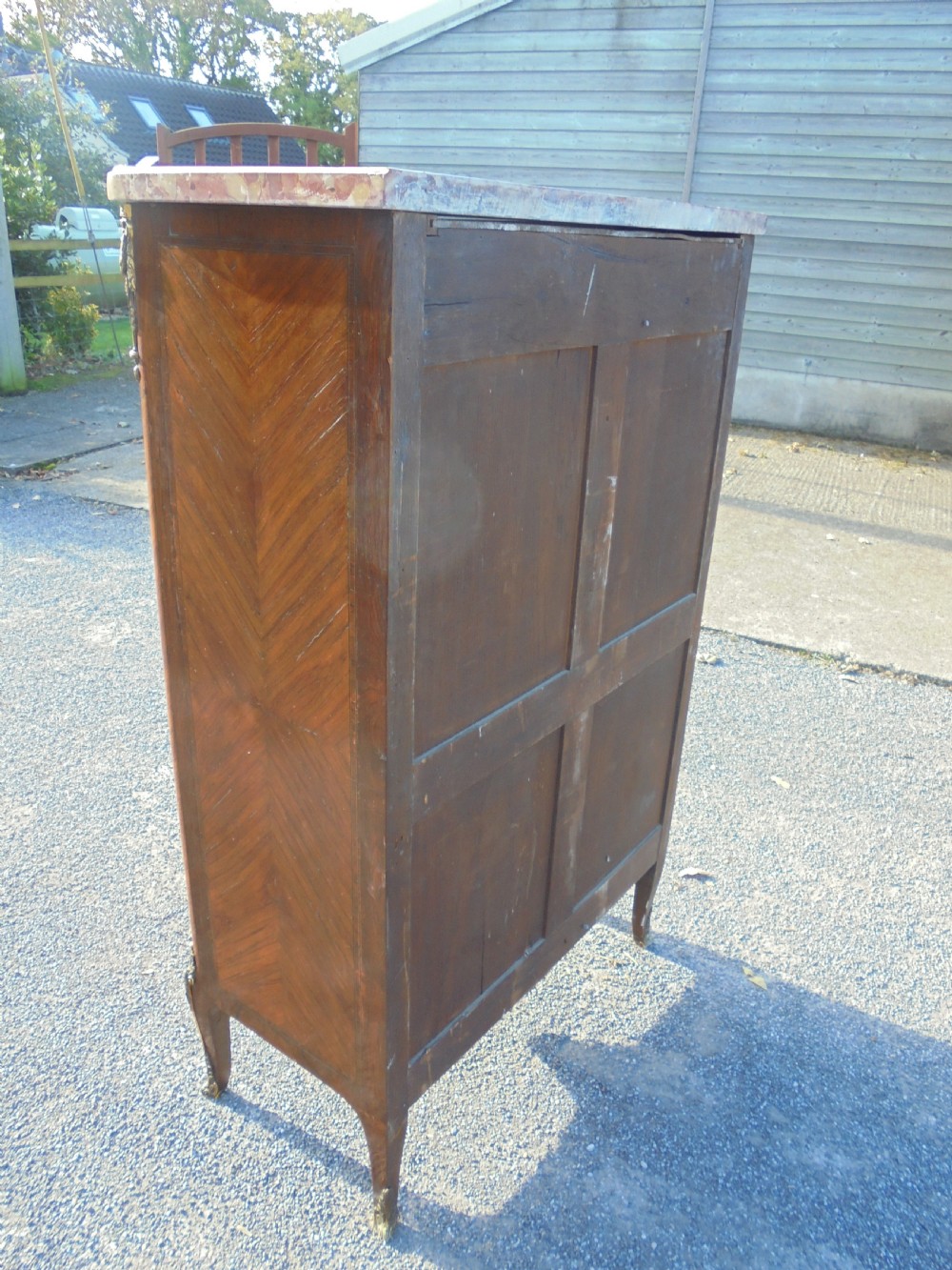 19th century French marble top marquetry cabinet View VI