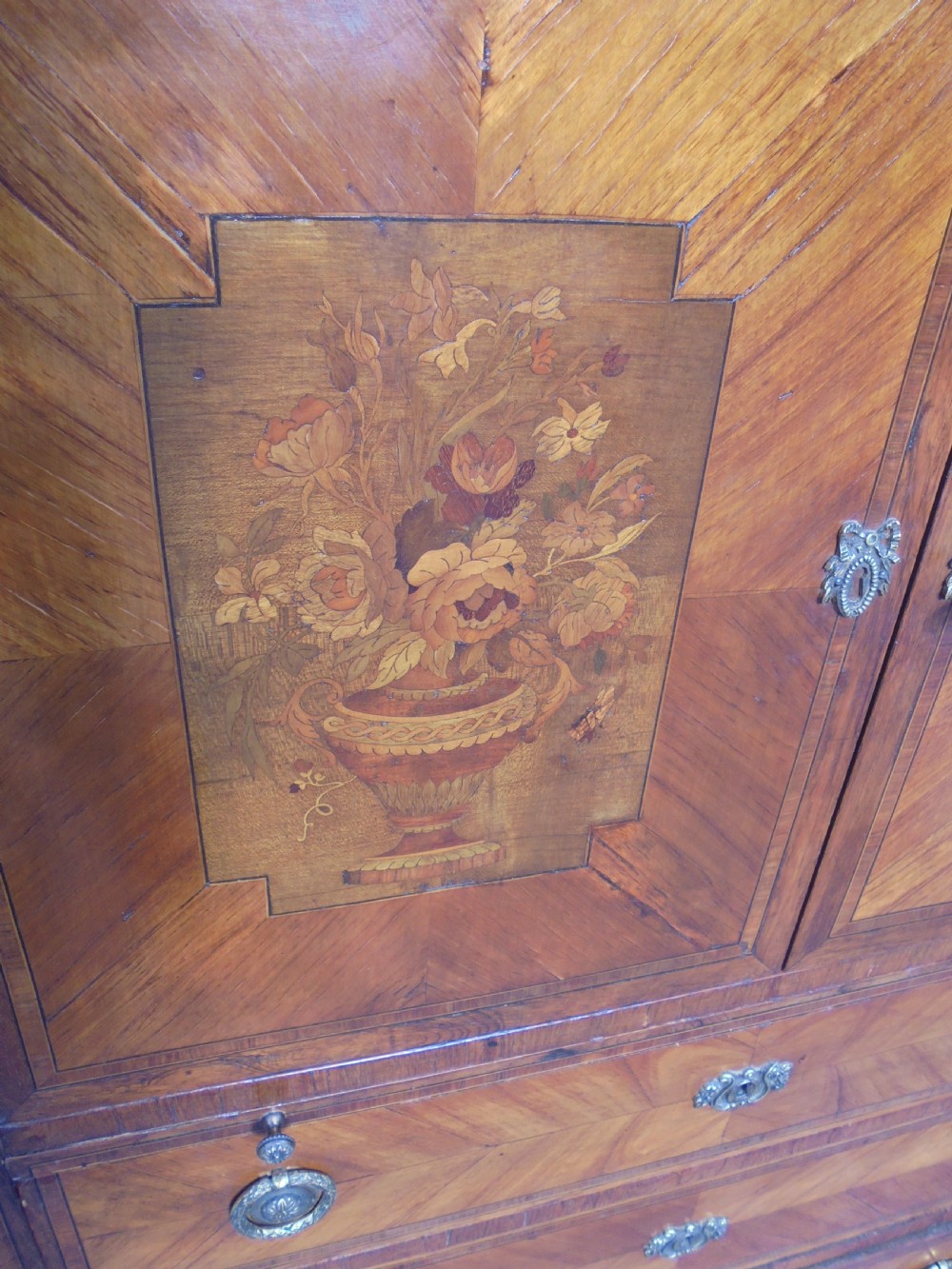 19th century French marble top marquetry cabinet View VII