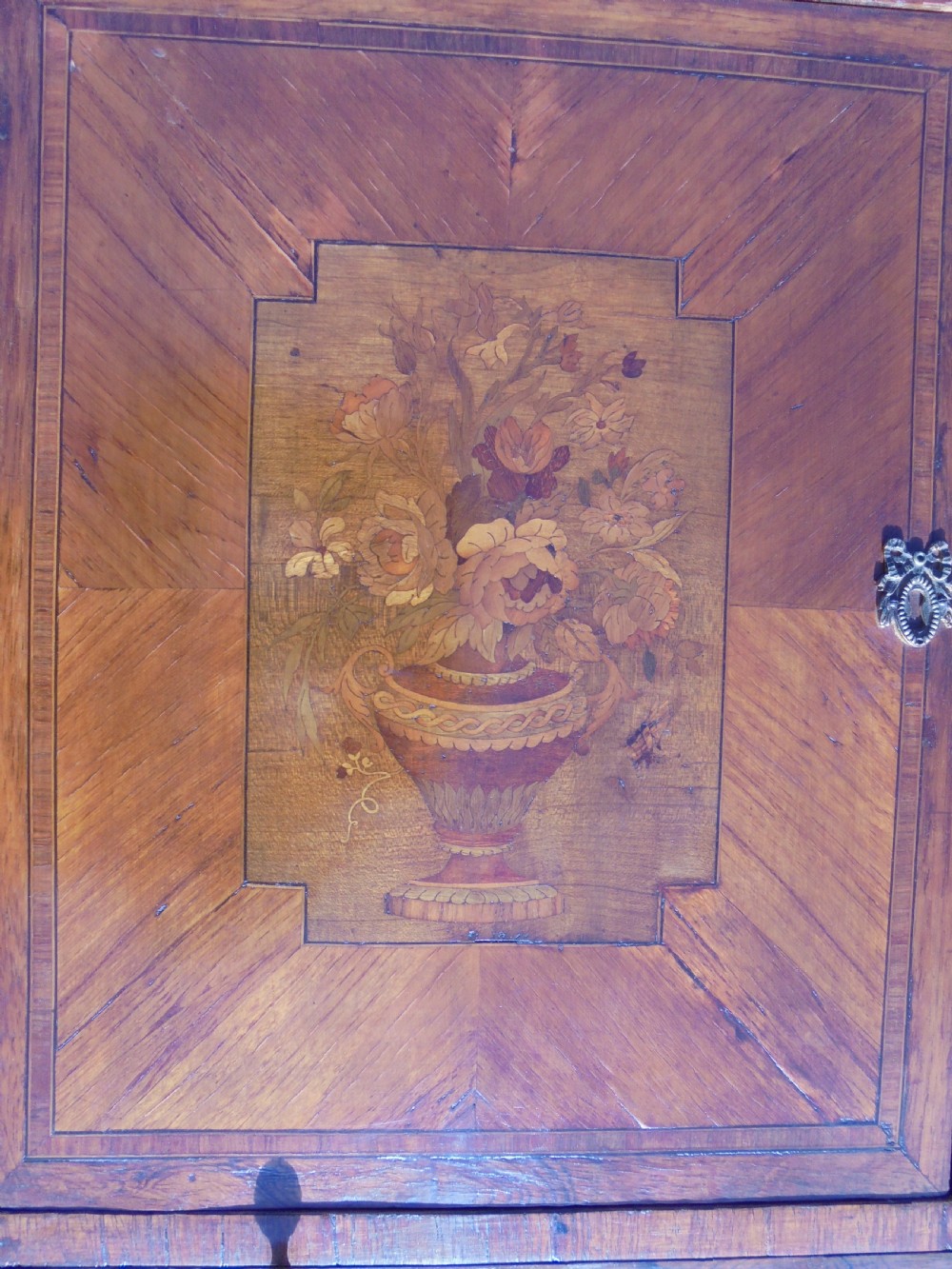 19th century French marble top marquetry cabinet View XI
