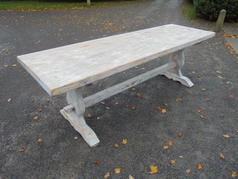 French white waxed pine farmhouse kitchen dining table Seat ten