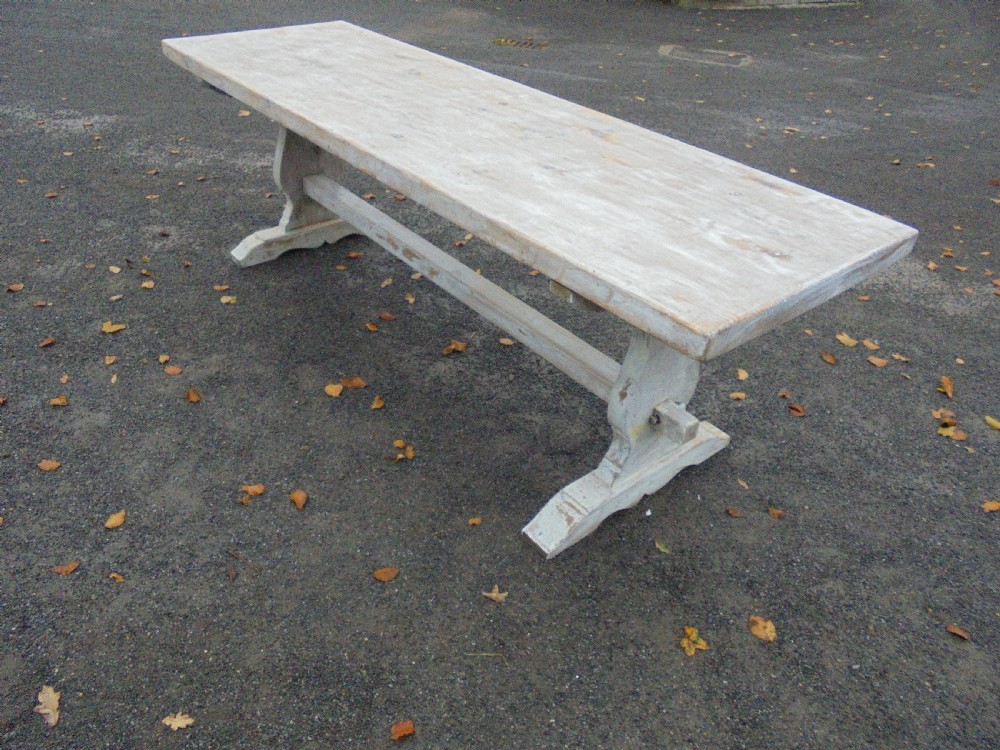 French white waxed pine farmhouse kitchen dining table Seat ten View II