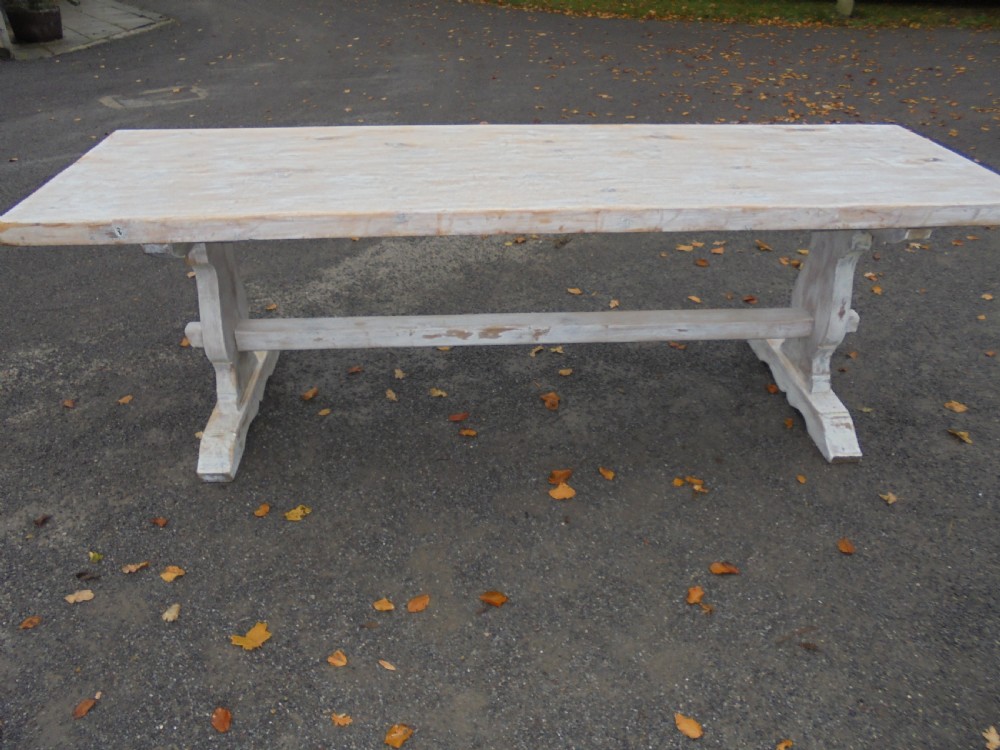 French white waxed pine farmhouse kitchen dining table Seat ten View III