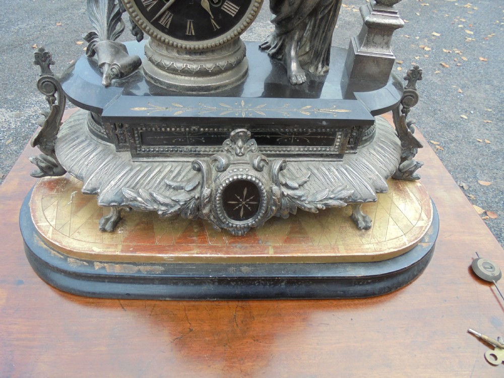 French silver plated mantle clock View V
