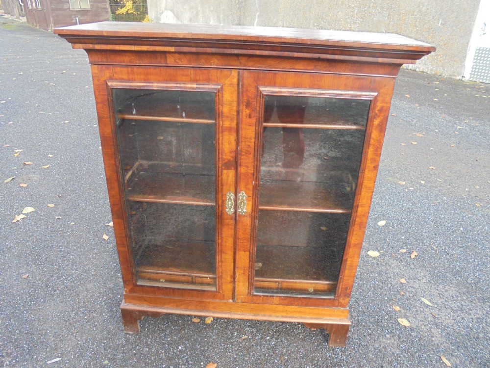 19th century walnut glazed front bookcase