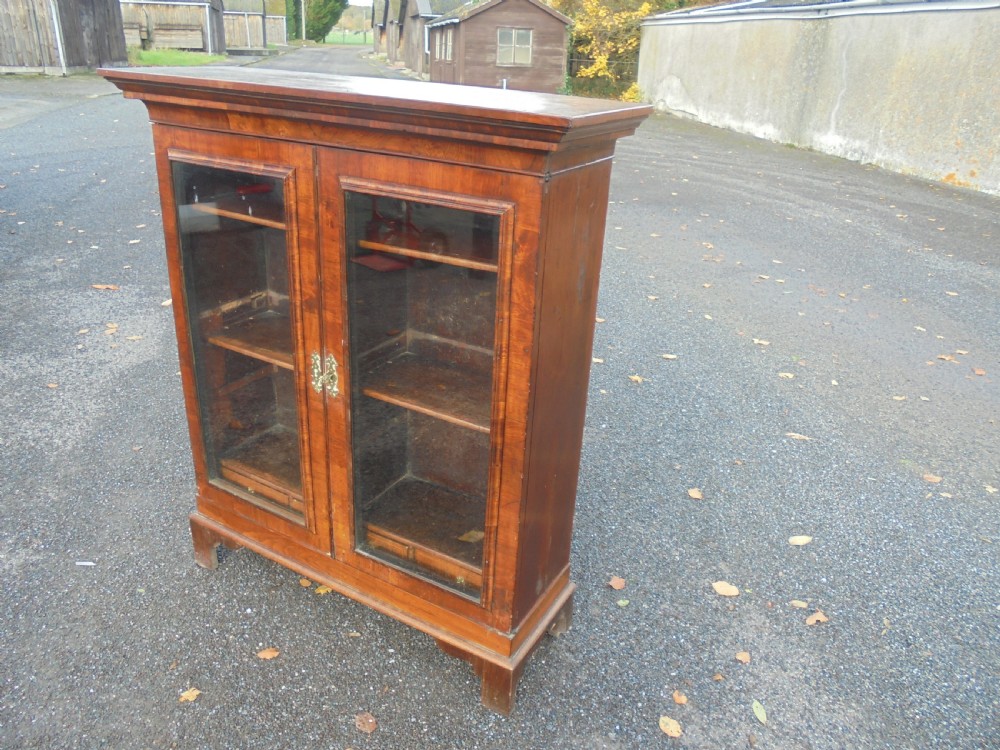 19th century walnut glazed front bookcase View II