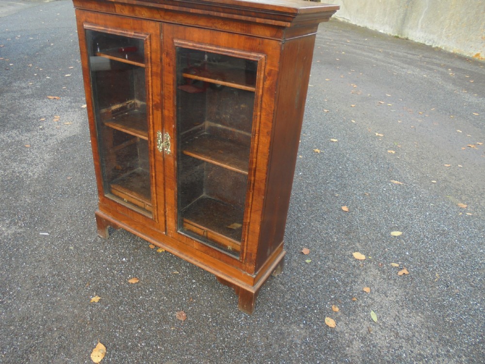 19th century walnut glazed front bookcase View V