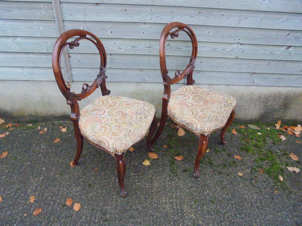 Pair of Victorian walnut balloon back dining chairs View IV