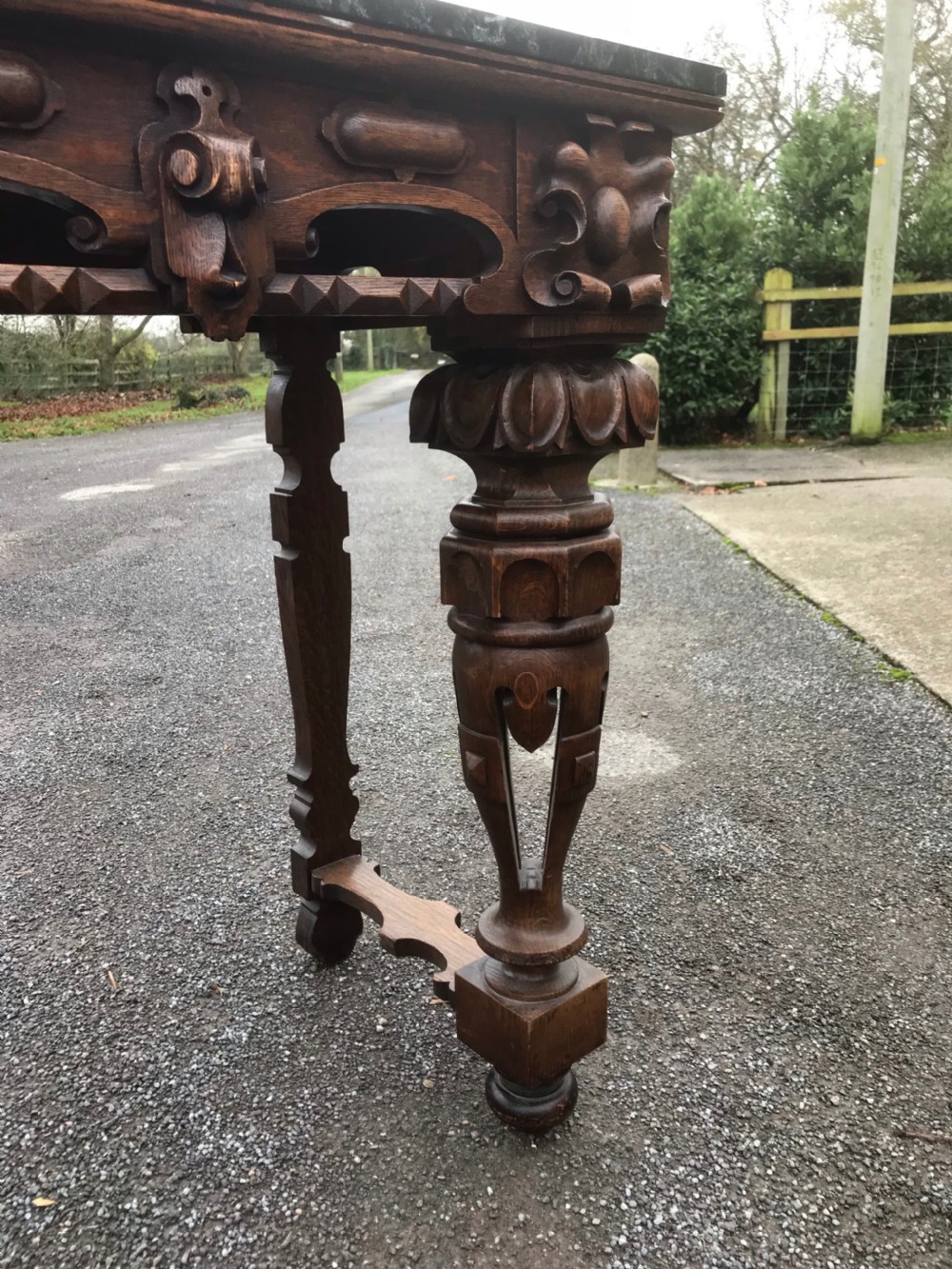 19th century oak marble top console table View II