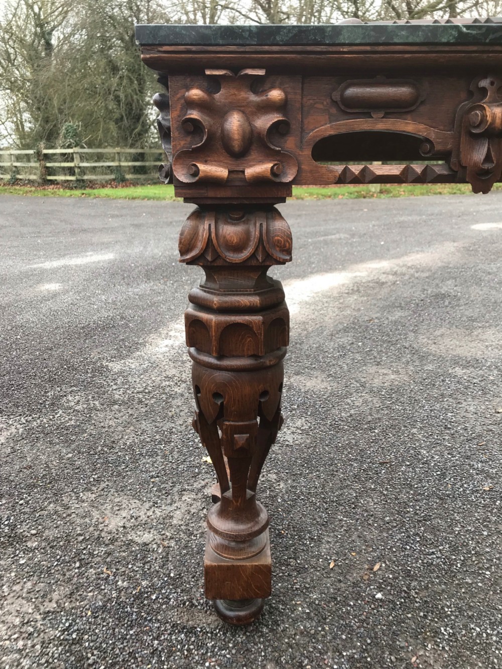 19th century oak marble top console table View III
