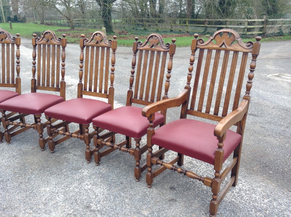 Set 6 Jacobean style oak dining chairs View III