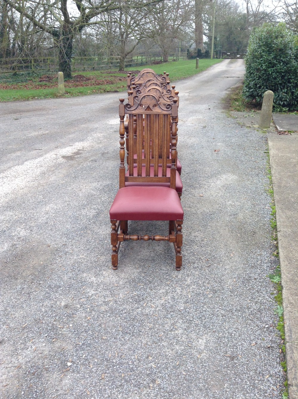 Set 6 Jacobean style oak dining chairs View IV