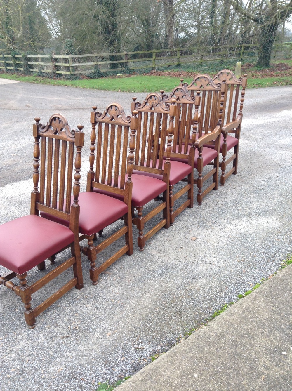 Set 6 Jacobean style oak dining chairs View V